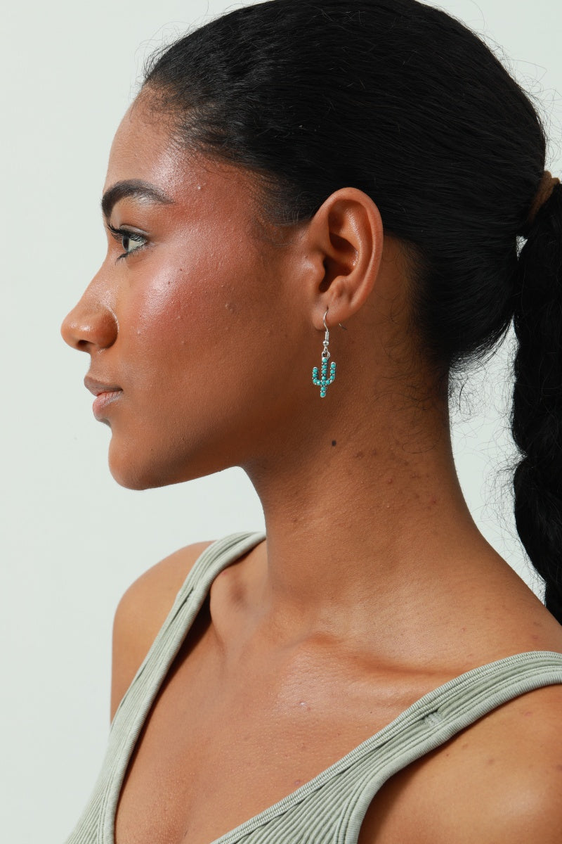 Turquoise Cactus Drop Earrings - Bohemian Desert Style - NeoKira Unlimited