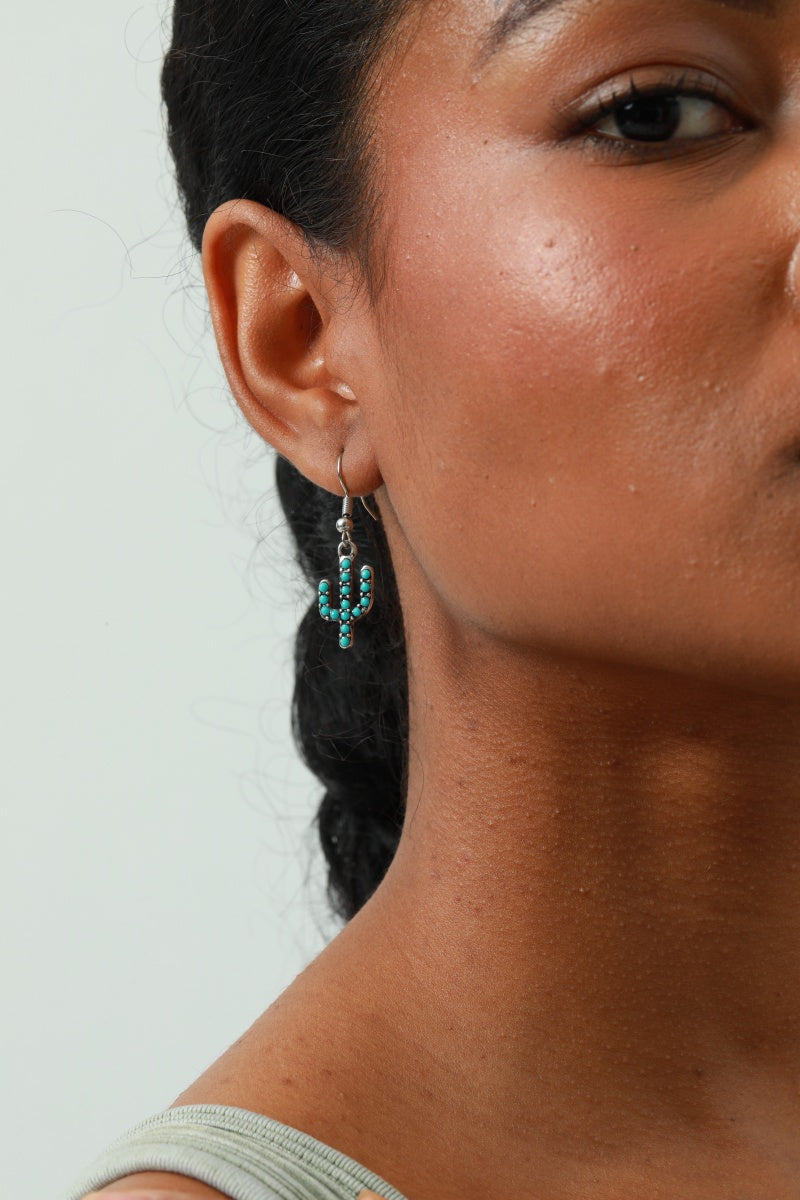 Turquoise Cactus Drop Earrings - Bohemian Desert Style - NeoKira Unlimited