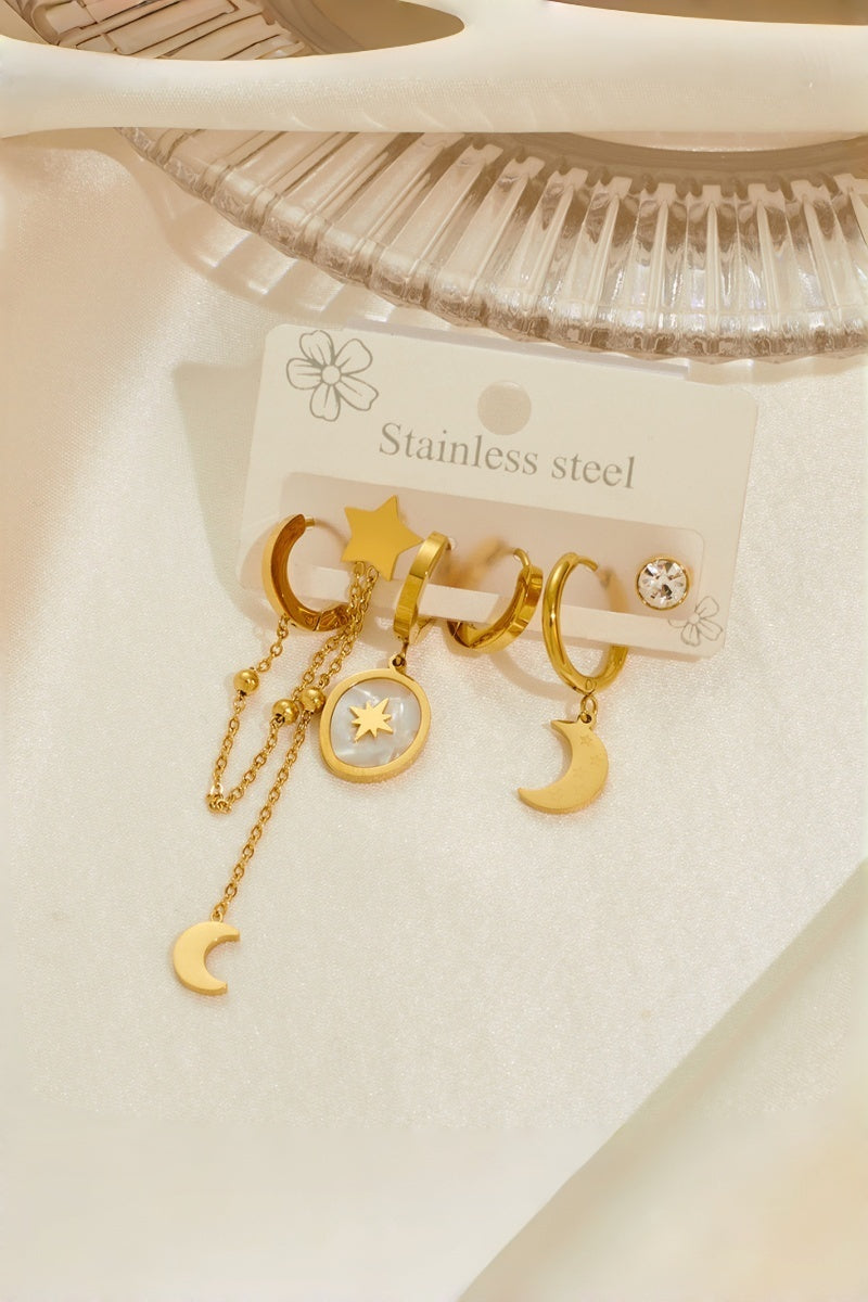 3 Pairs Gold Star Moon Stainless Steel Earrings Set - NeoKira Unlimited