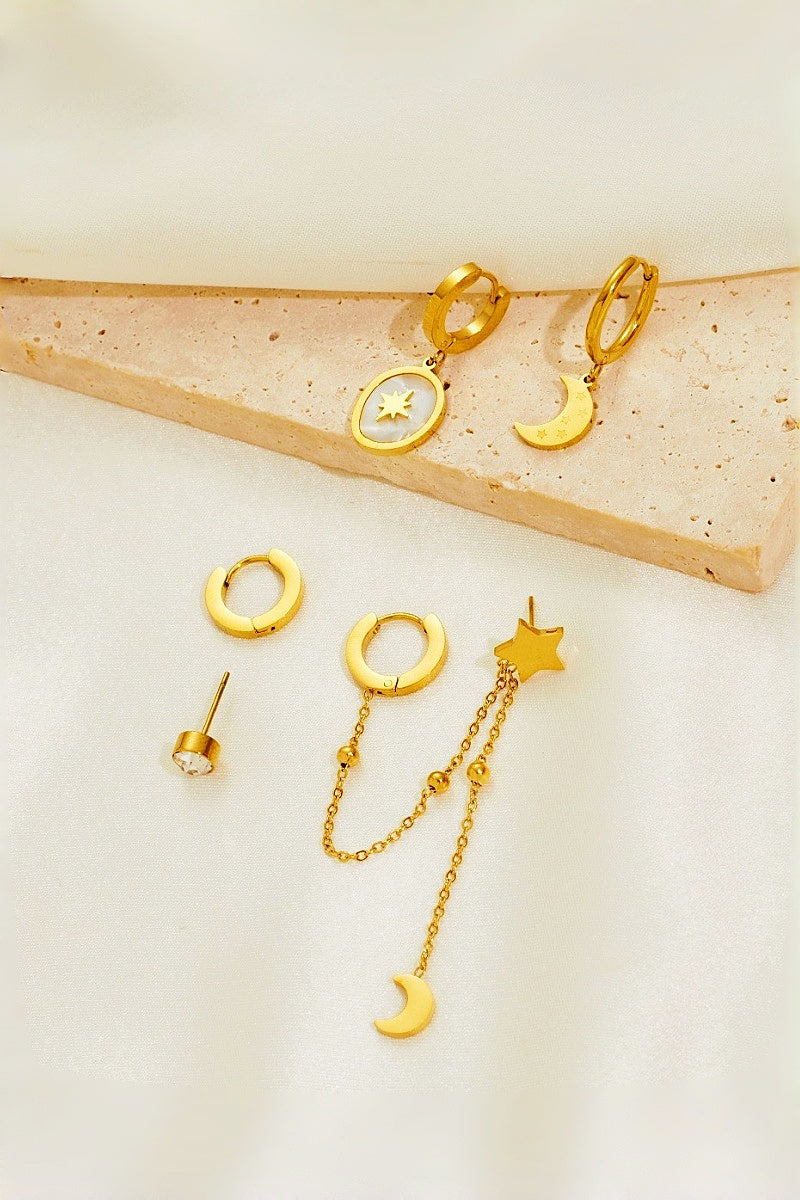 3 Pairs Gold Star Moon Stainless Steel Earrings Set - NeoKira Unlimited