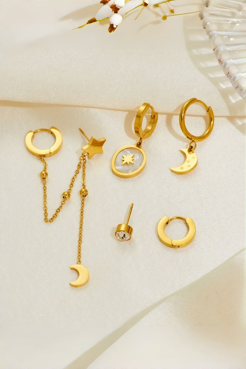 3 Pairs Gold Star Moon Stainless Steel Earrings Set - NeoKira Unlimited