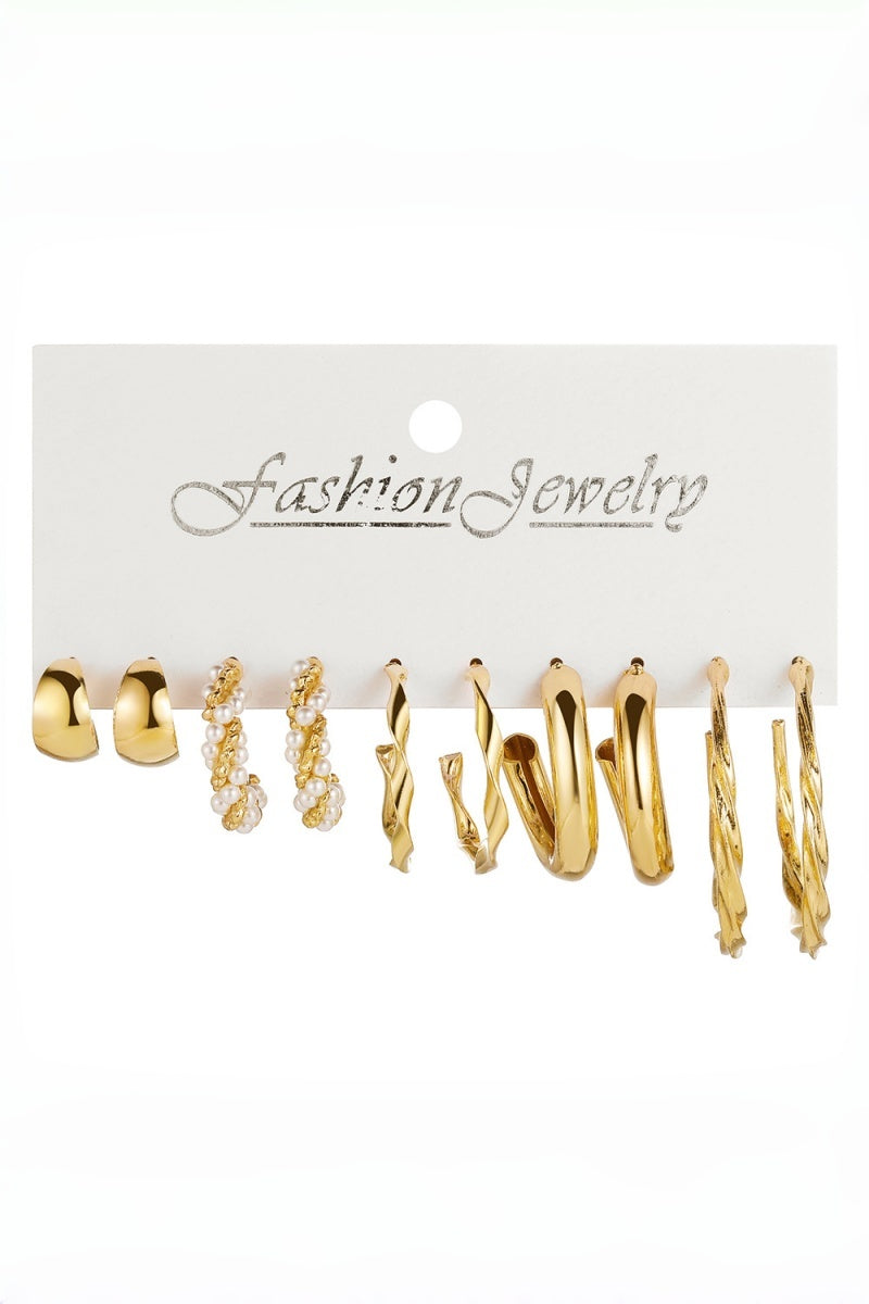 Women Assorted Gold Pearl Hoop Earrings 5 Pairs Set - NeoKira Unlimited