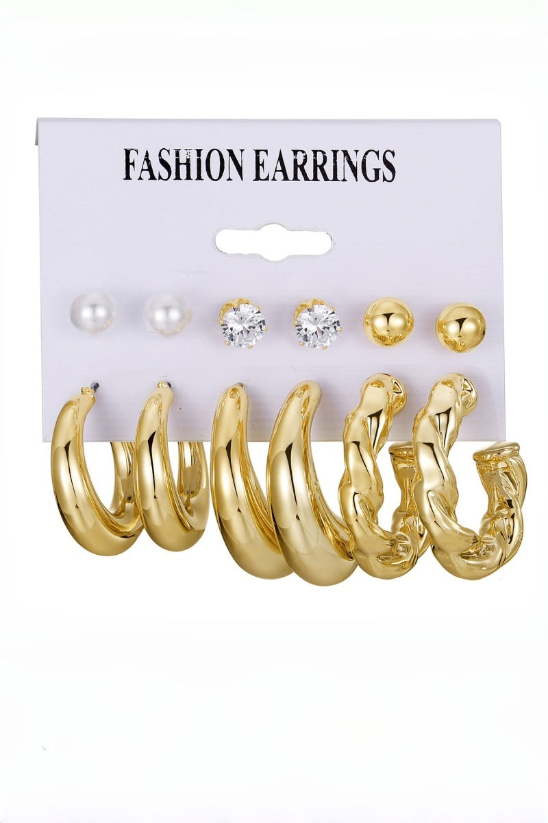 3 Pairs Gold Plated Pearl Zircon Hoop Earrings Assorted Set - NeoKira Unlimited