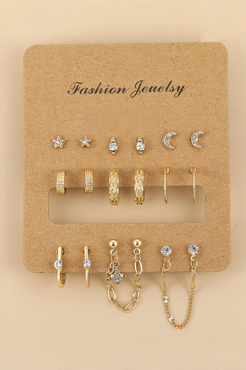 Star Moon Zircon Chain Earrings Set - NeoKira Unlimited