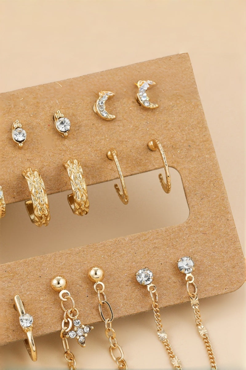 Star Moon Zircon Chain Earrings Set - NeoKira Unlimited