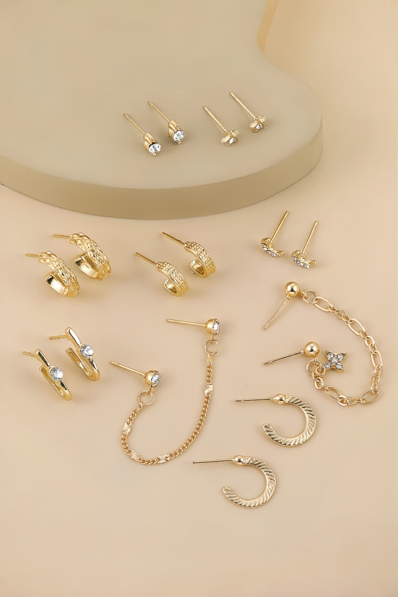 Star Moon Zircon Chain Earrings Set - NeoKira Unlimited