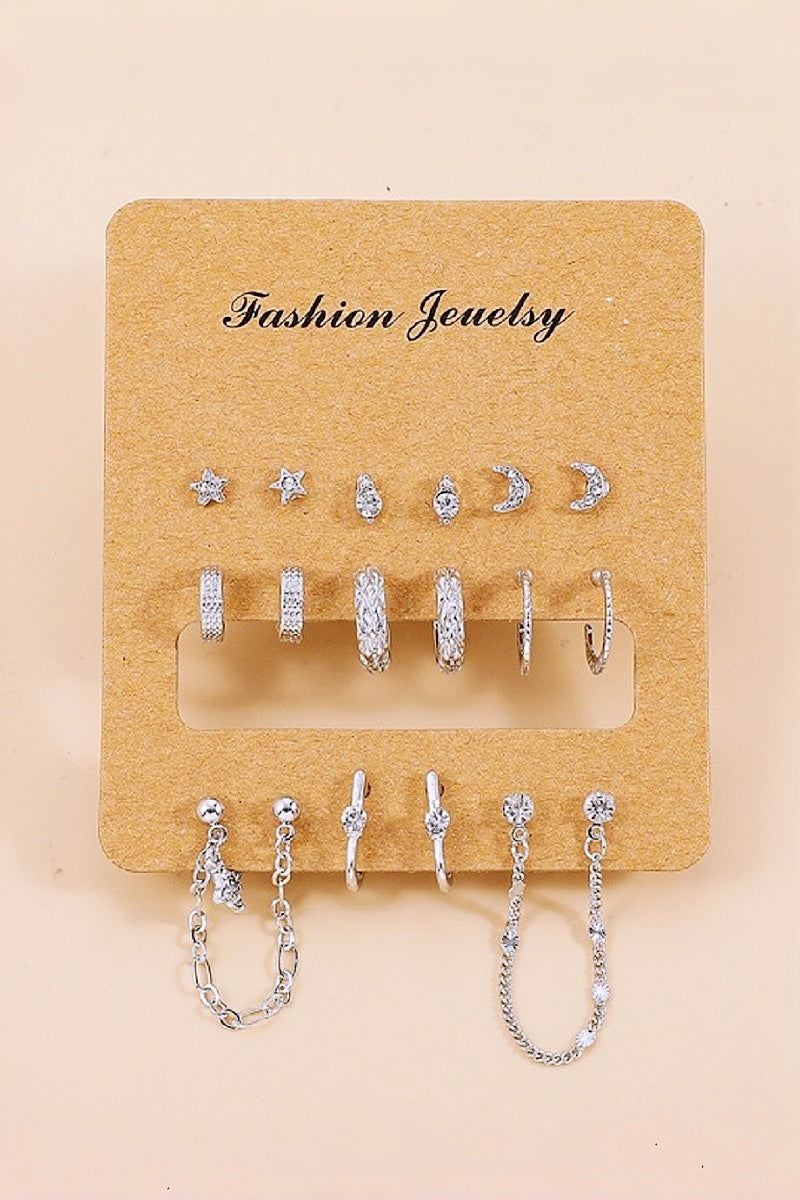 Star Moon Zircon Chain Earrings Set - NeoKira Unlimited