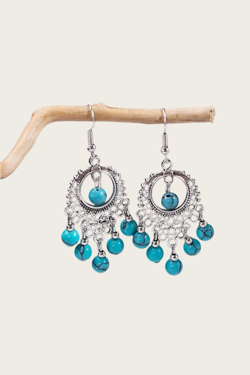 Women Boho Vintage Turquoise Beaded Tassel Drop Hook Earrings - NeoKira Unlimited