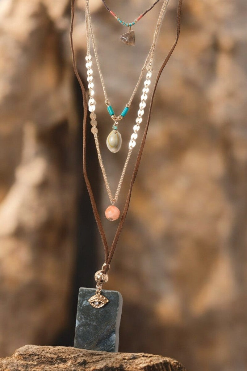 4 Layer Stone and Shell Bohemian Necklace - NeoKira Unlimited