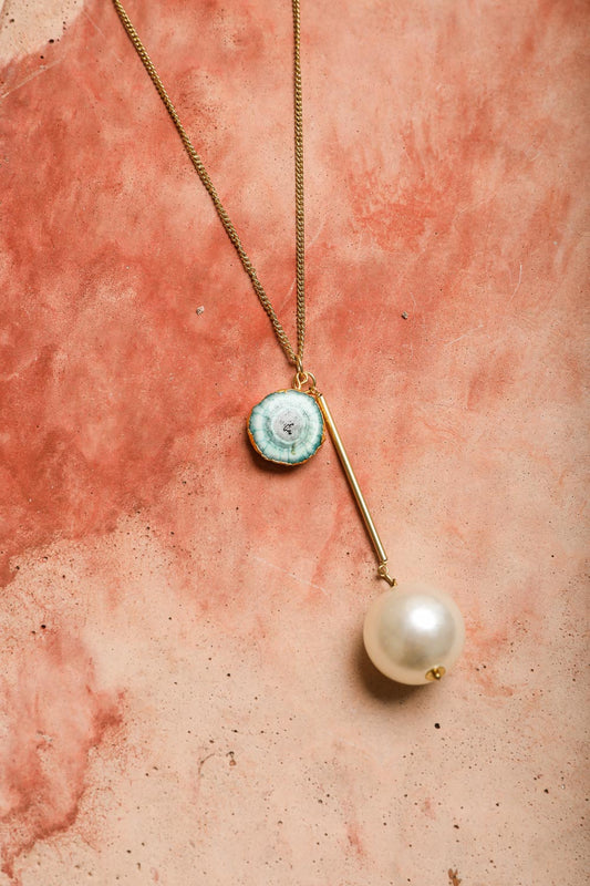 Gem and Pearl Pendant Necklace - NeoKira Unlimited