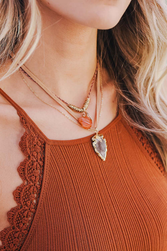 Carnelian & Brown Agate Suede Necklace - NeoKira Unlimited