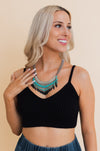 Turquoise Bohemian Fringe Bib Necklace Necklaces Leto Collection Turquoise  