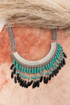 Turquoise Bohemian Fringe Bib Necklace Necklaces Leto Collection   