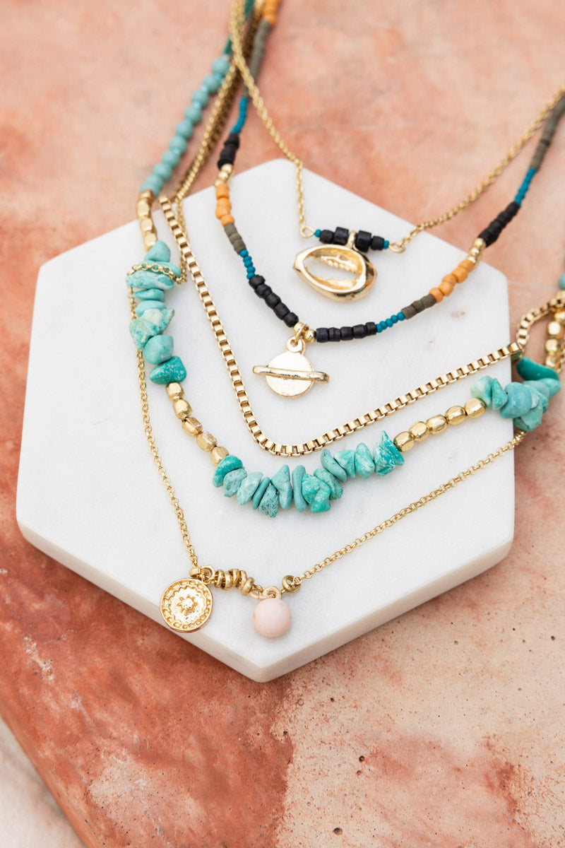Bohemian Bliss Turquoise Beaded Layered Necklace - NeoKira Unlimited