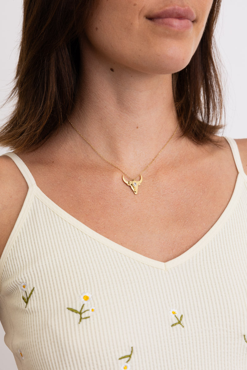 Rodeo Bull Skull Necklace - Delicate Bull Head Pendant - NeoKira Unlimited