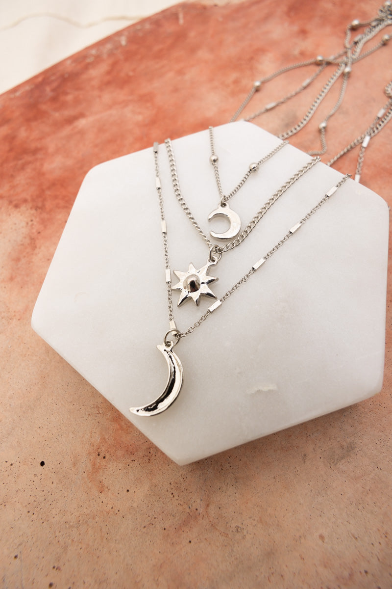 Celestial Layered Necklace - Moon and Star Charms 🌜✨ Jewelry Leto Collection Silver  