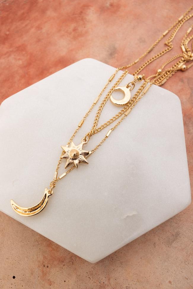 Celestial Layered Necklace - Moon and Star Charms - NeoKira Unlimited