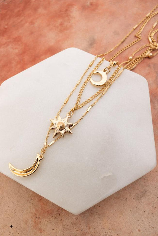 Celestial Layered Necklace - Moon and Star Charms 🌜✨ - NeoKira Unlimited
