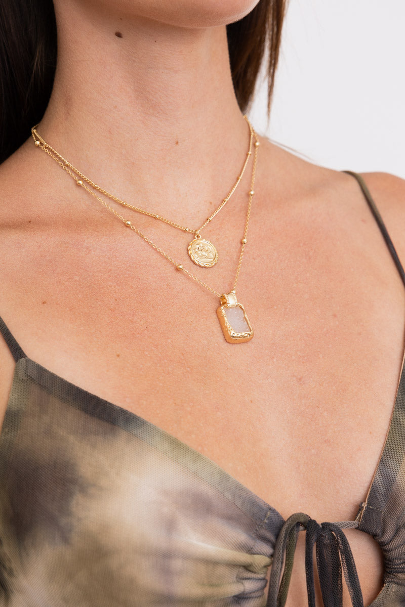 Radiant Blush Stone Pendant Necklace Necklaces Leto Collection   