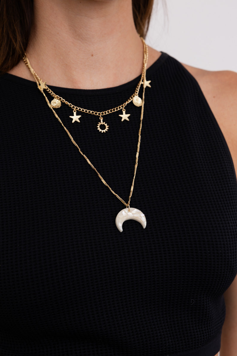 Celestial Moon Charm Necklace – Layered Necklace - NeoKira Unlimited