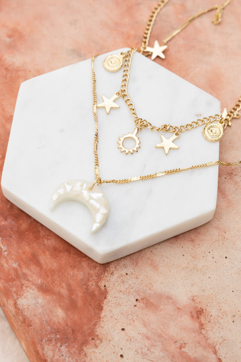 Celestial Moon Charm Necklace – Layered Necklace - NeoKira Unlimited