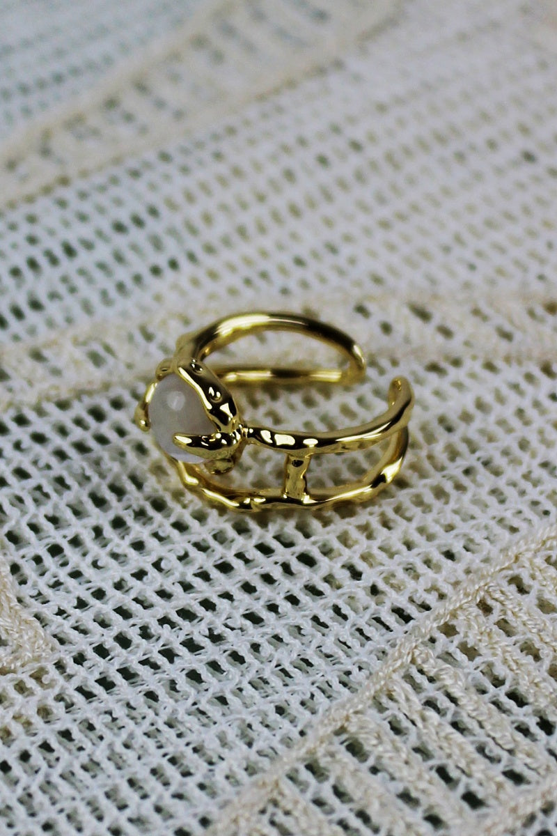 Moonstone & Zirconia Nugget Ring – French Minimalist Jewelry - NeoKira Unlimited