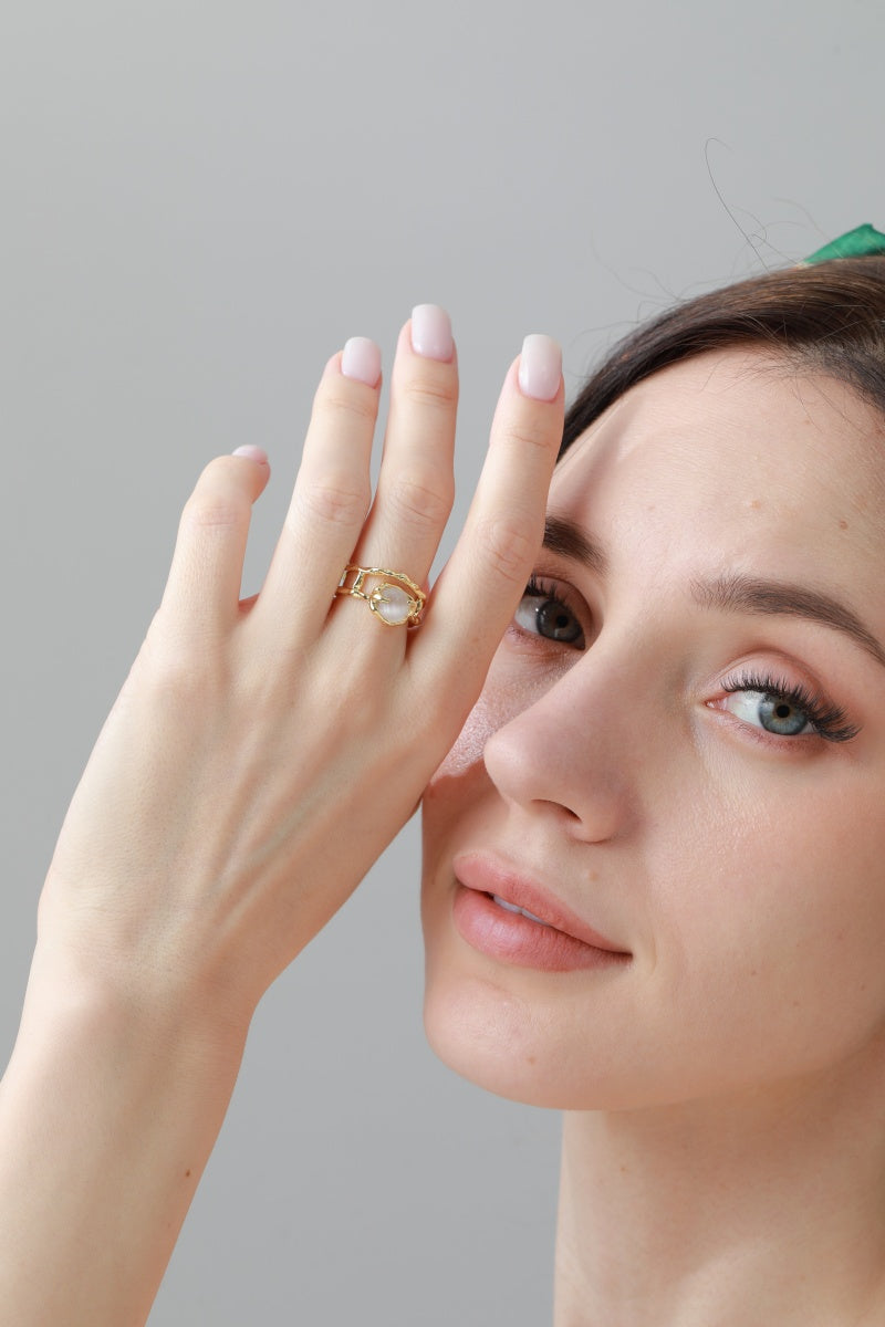 Moonstone & Zirconia Nugget Ring – French Minimalist Jewelry - NeoKira Unlimited