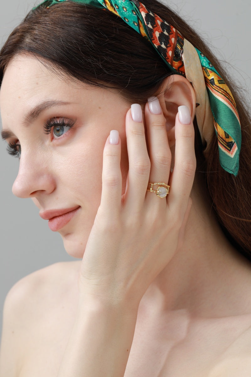 Moonstone & Zirconia Nugget Ring – French Minimalist Jewelry - NeoKira Unlimited