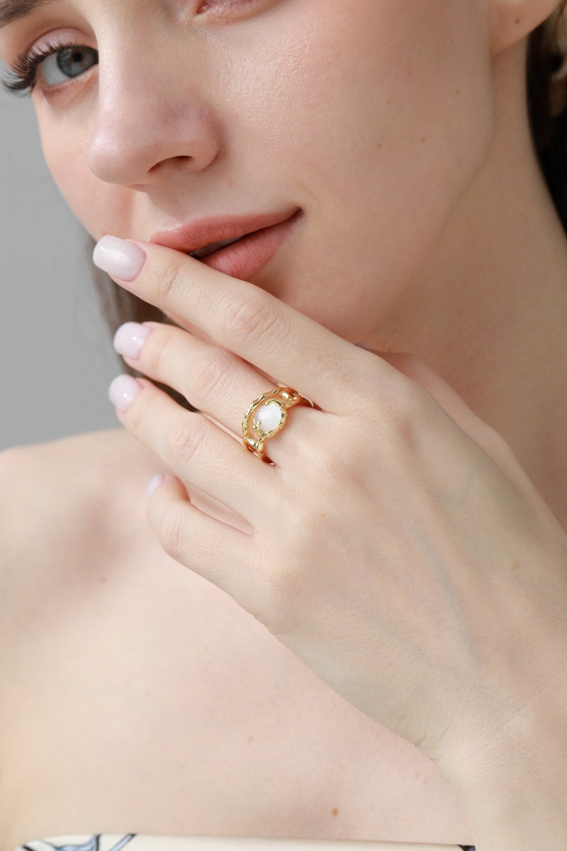 Moonstone & Zirconia Nugget Ring – French Minimalist Jewelry - NeoKira Unlimited