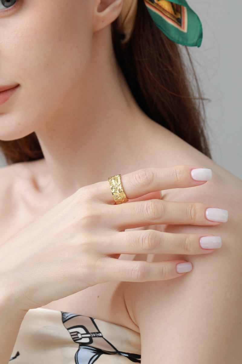 Geometric Nugget Ring – Textured Minimalist Jewelry - NeoKira Unlimited