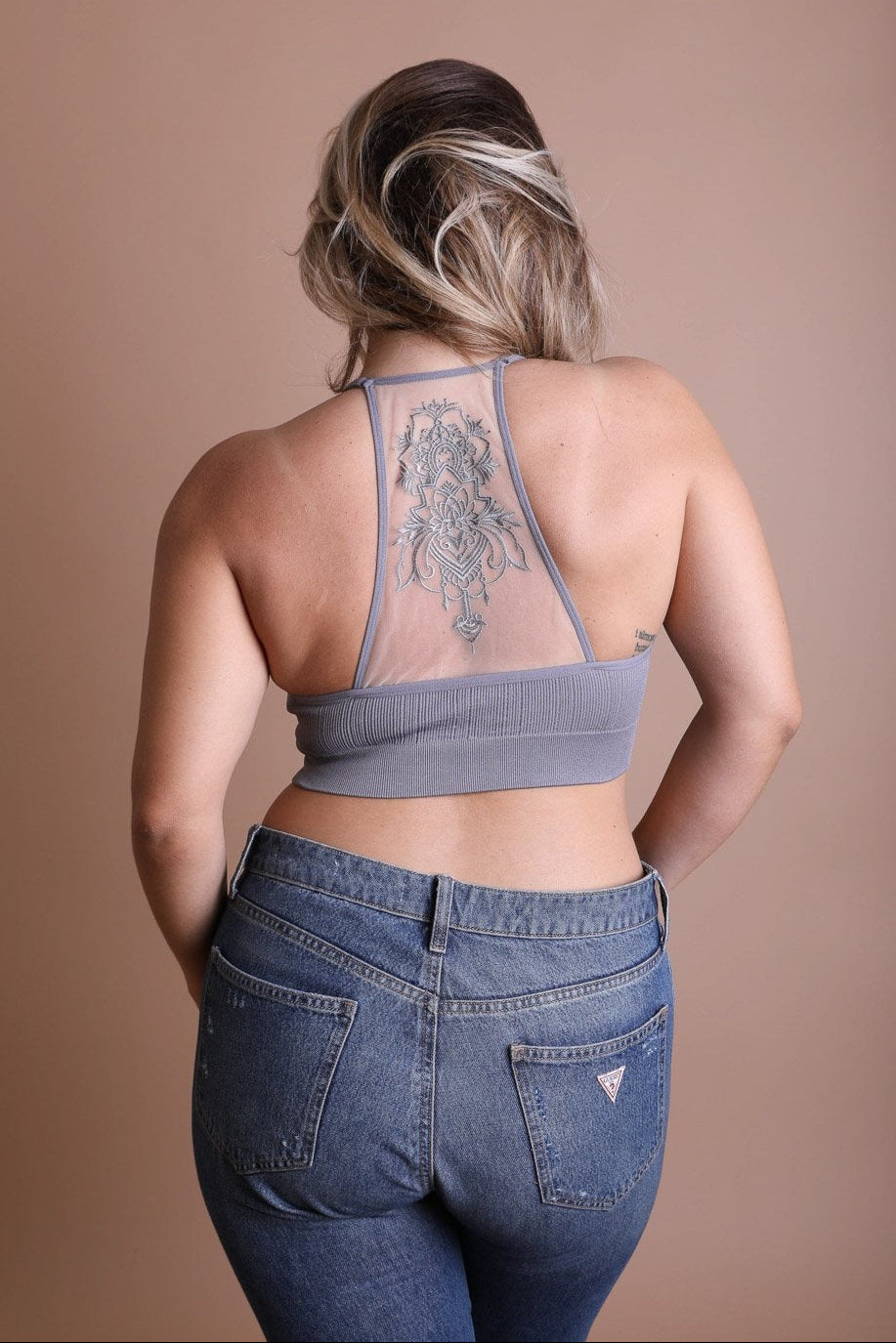 Tattoo Back Bralette 1X/2X / Gray