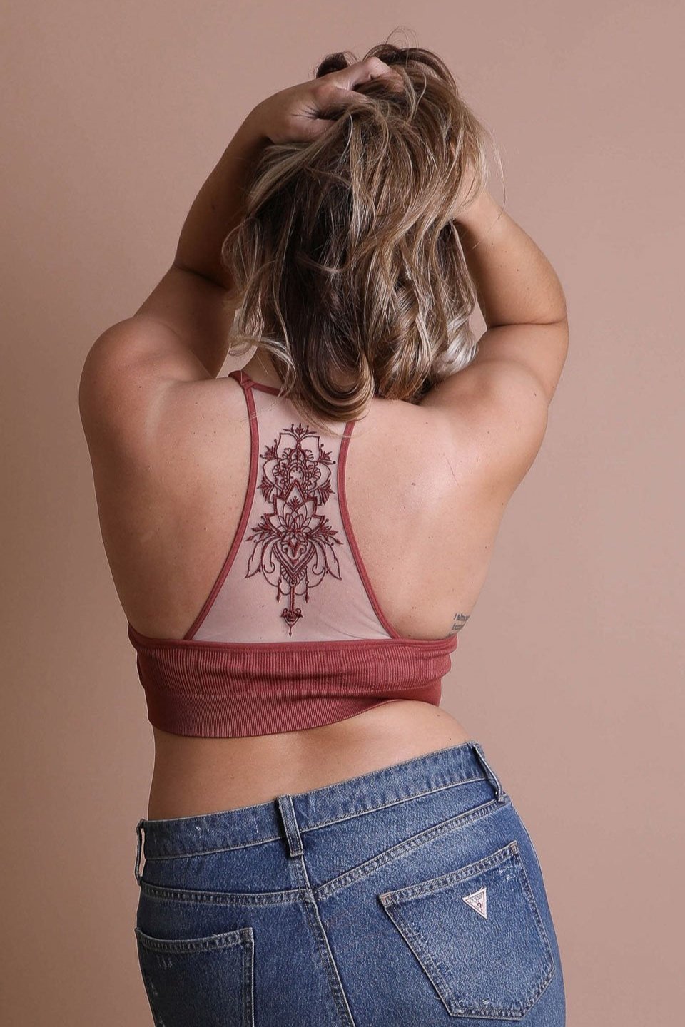 Tattoo Back Bralette – Embroidered Mesh Racerback Style - NeoKira Unlimited