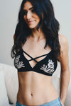 Floral Embroidery Patch Strap Bralette Bralette Leto Collection Small Black 