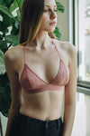Delicate Sheer Lace Minimal Chantilly Triangle Bralette Bralette Leto Collection Small Rose 
