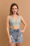 Crochet Lacey Charm Padded Bralette Bralette Leto Collection Small Sage 