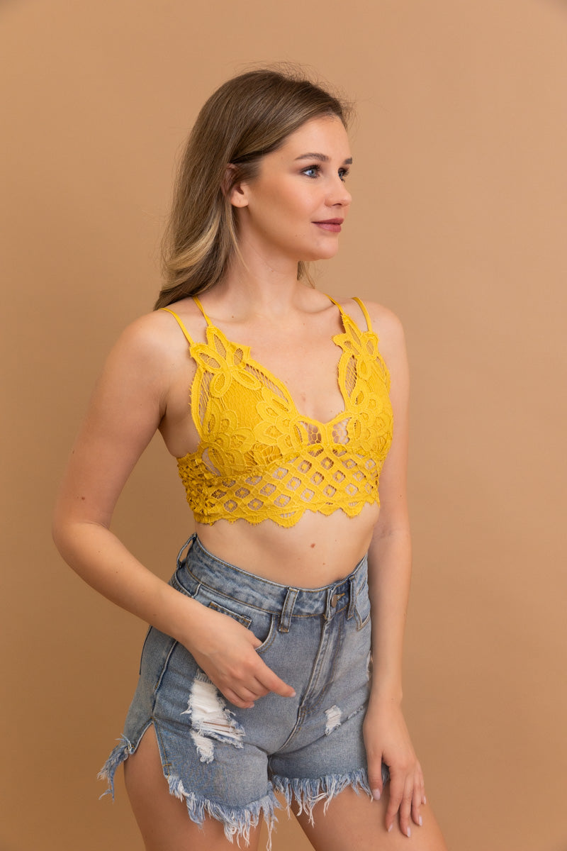 Crochet Lacey Charm Padded Bralette Bralette Leto Collection Small Sunburst 