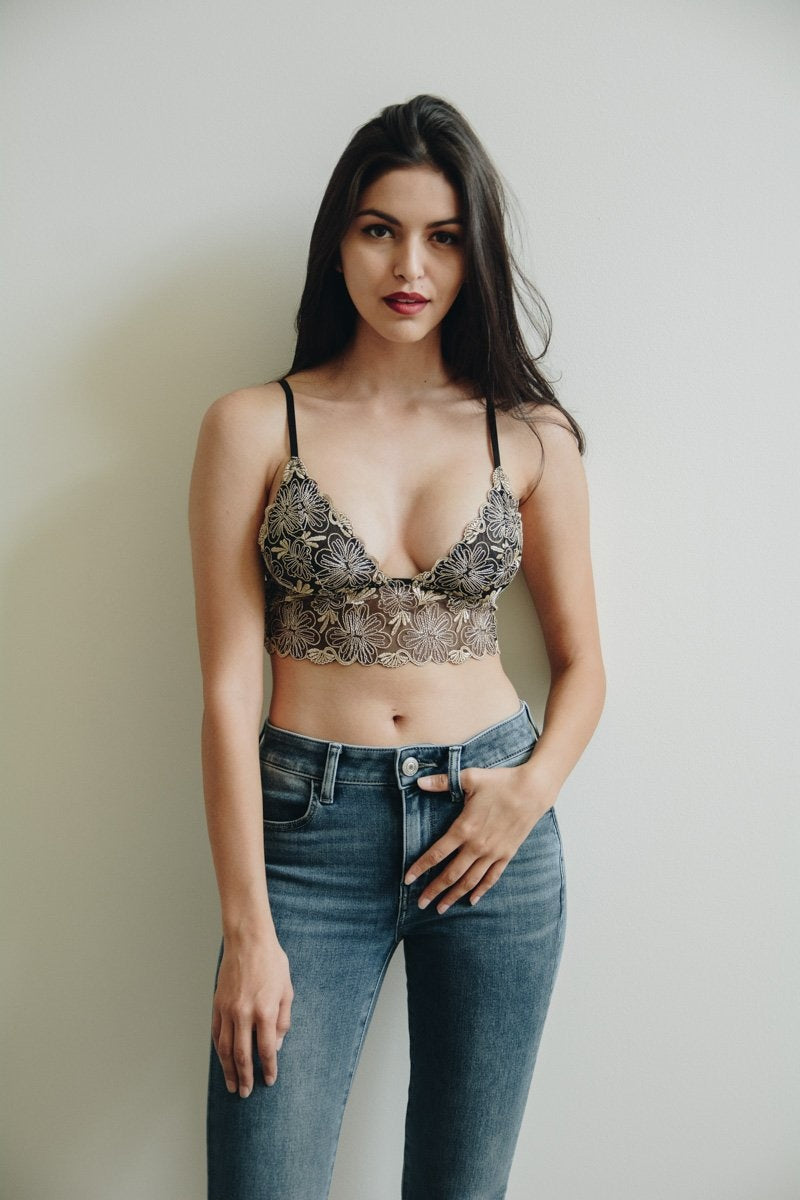 Floral Stitch Mesh Bralette - NeoKira Unlimited