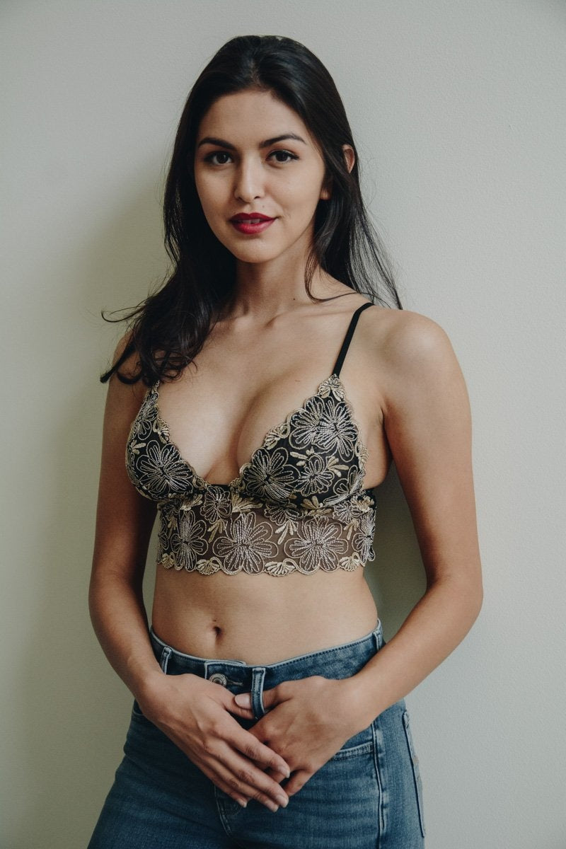 Floral Stitch Mesh Bralette - NeoKira Unlimited