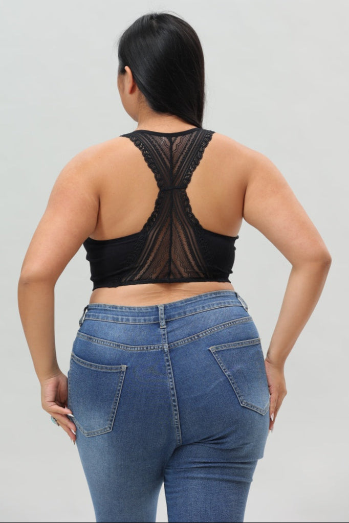Plus Size Seamless Front Lace Racerback Bralette – Soft Stretch Fit - NeoKira Unlimited