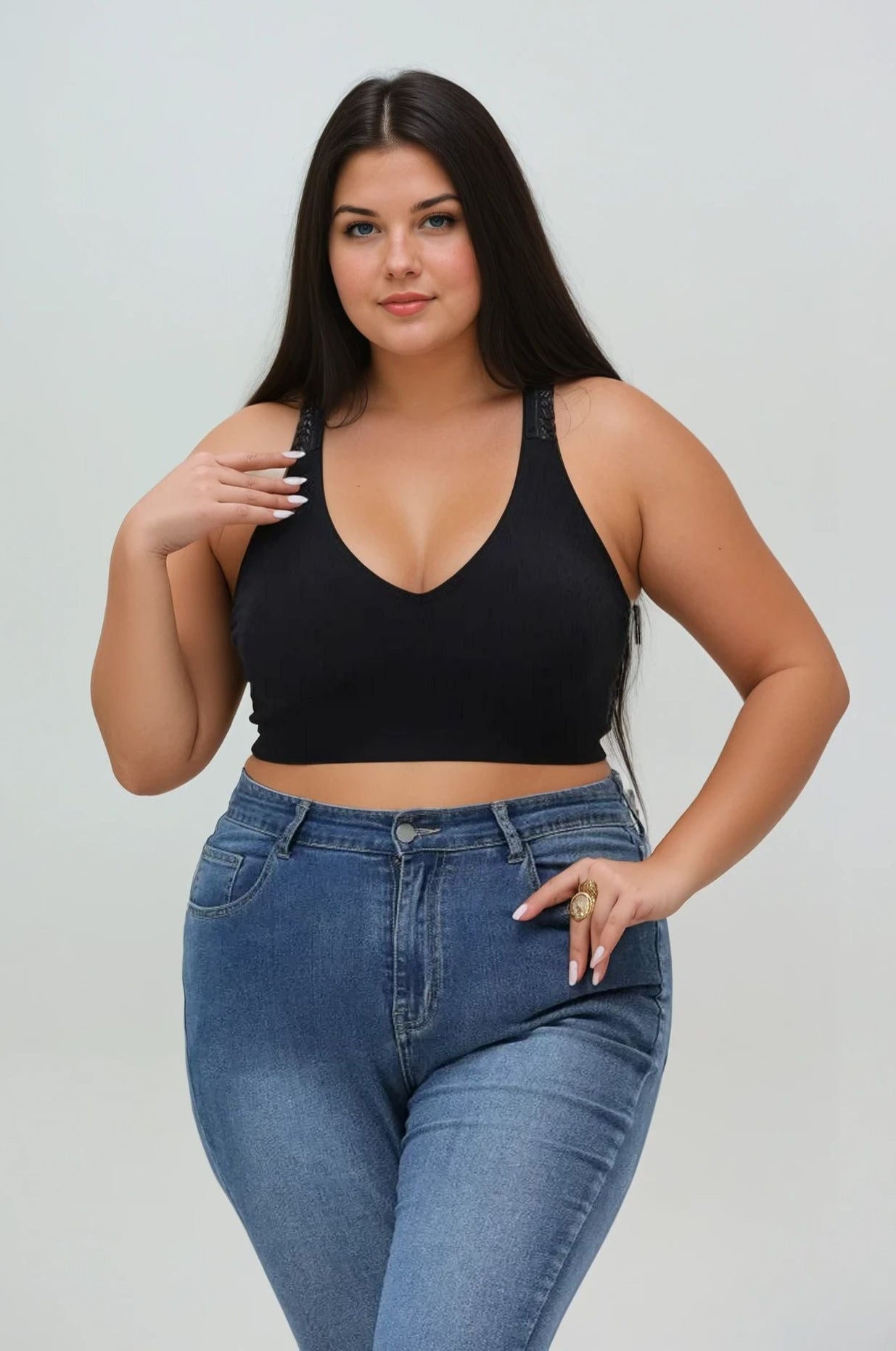 Plus Size Seamless Front Lace Racerback Bralette – Soft Stretch Fit - NeoKira Unlimited
