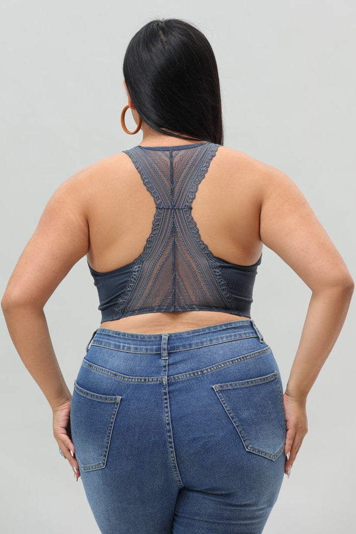 Plus Size Seamless Front Lace Racerback Bralette – Soft Stretch Fit - NeoKira Unlimited