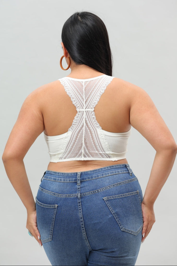 Plus Size Seamless Front Lace Racerback Bralette – Soft Stretch Fit - NeoKira Unlimited