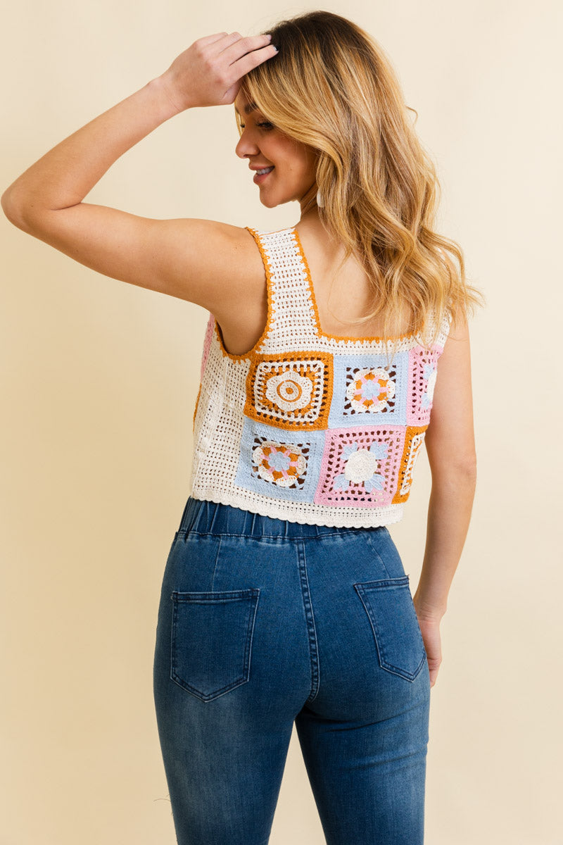 Vintage Bloom Crochet Crop Top Top Leto Collection   