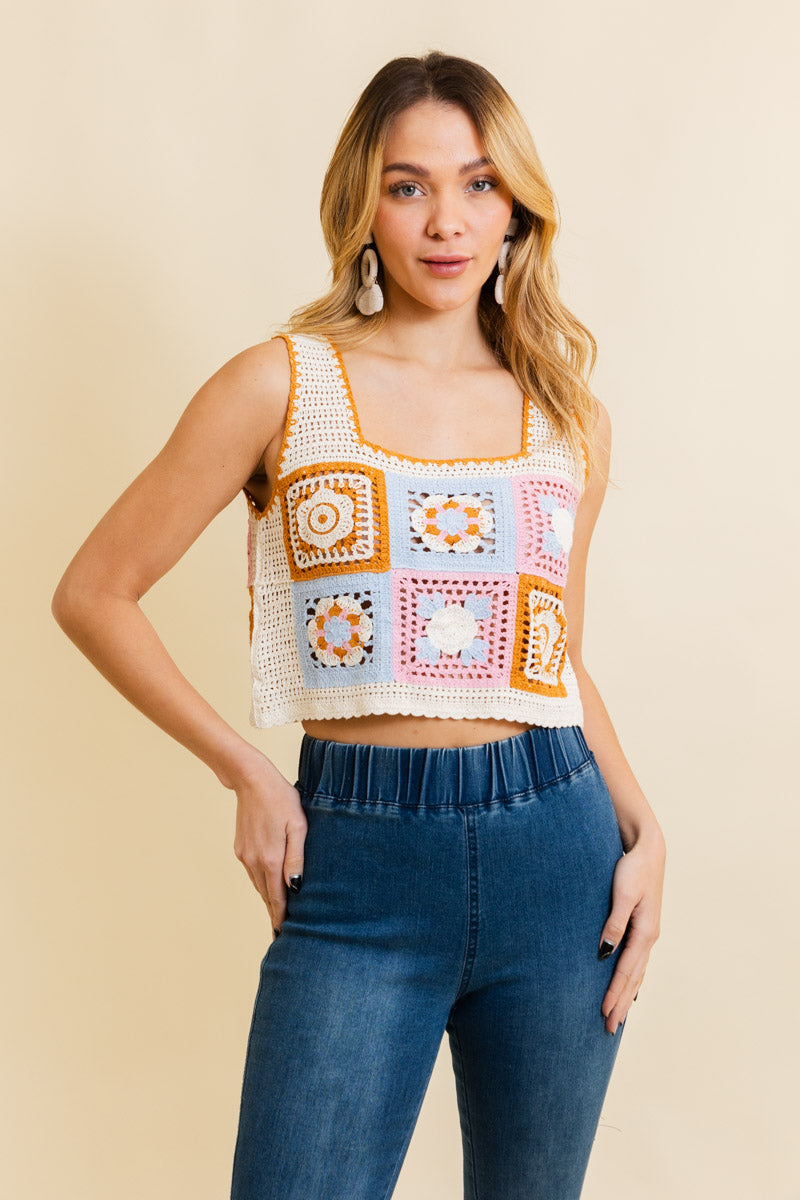 Vintage Bloom Crochet Crop Top Top Leto Collection XS/S Pink 