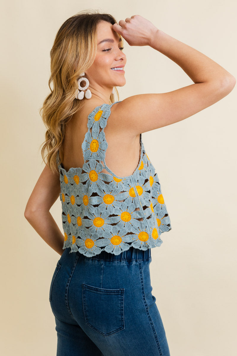 Spring Daisy Crochet Crop Top - NeoKira Unlimited