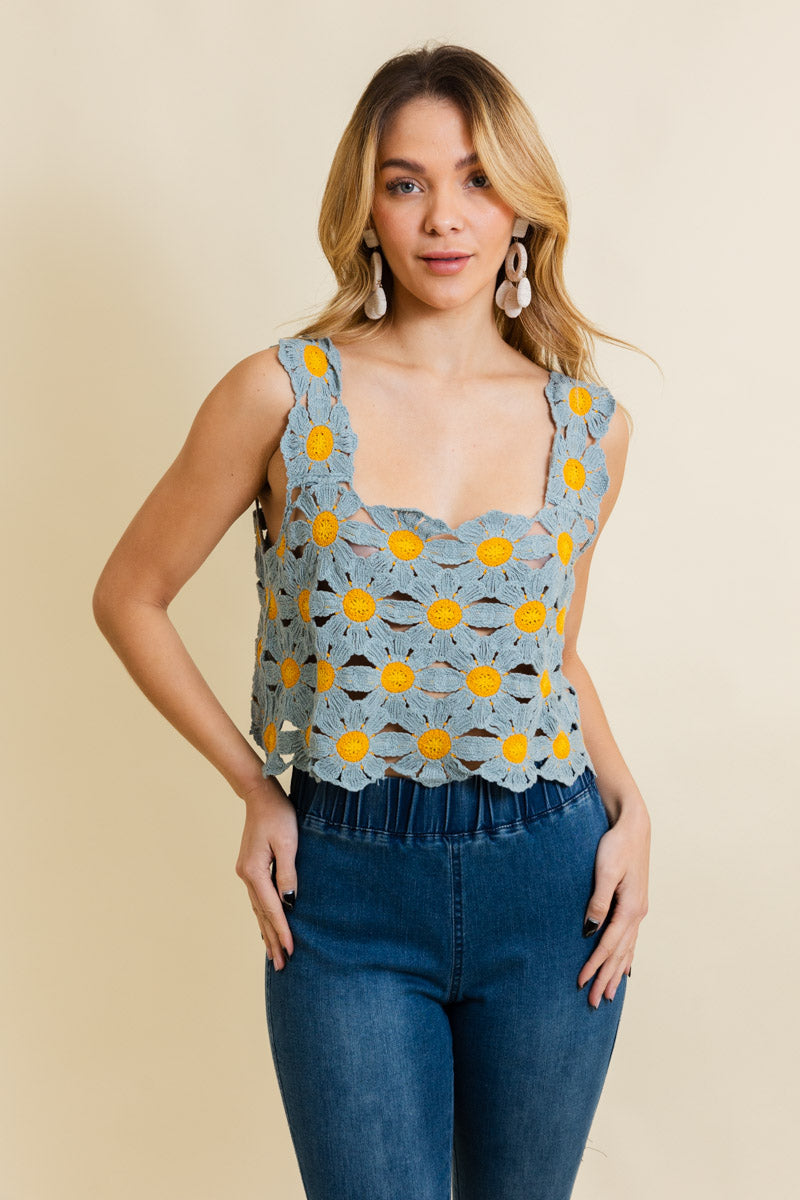 Spring Daisy Crochet Crop Top - NeoKira Unlimited