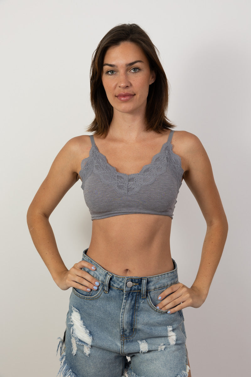 Comfort Chic Ribbed Lace Padded Bralette - NeoKira Unlimited