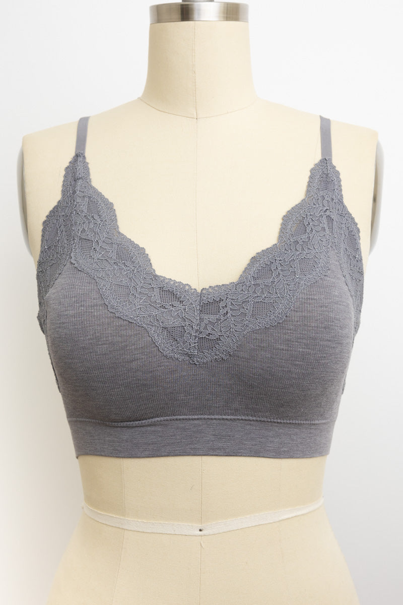 Ultra Soft Lace Trim Ribbed Bralette – Elegant Wear - NeoKira Unlimited