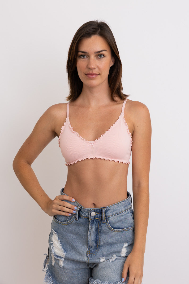 Seamless Lettuce Edge Bow Tie Triangle Bralette - NeoKira Unlimited