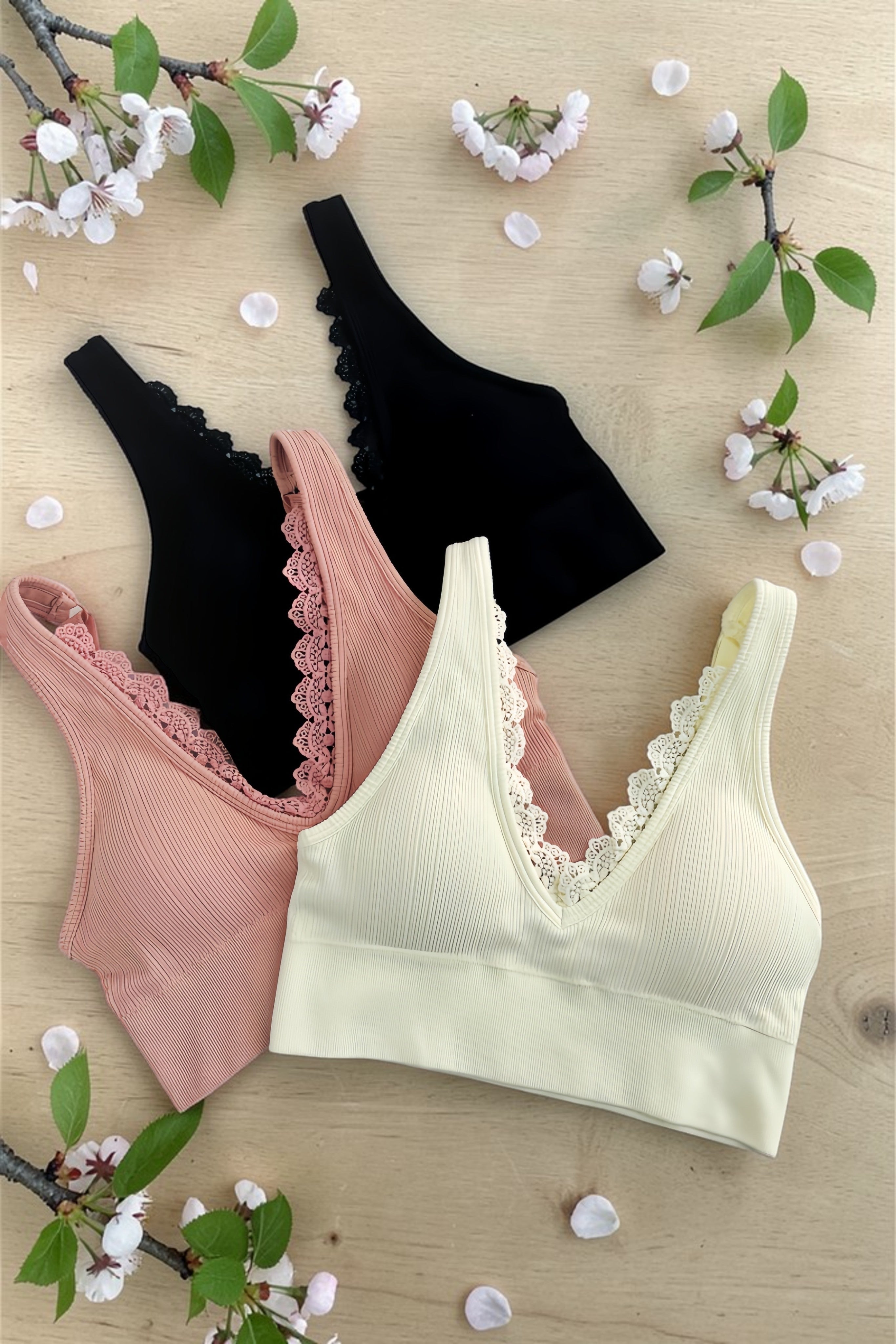 Soft Whisper: Seamless Ribbed Lace Trim Bralette - NeoKira Unlimited